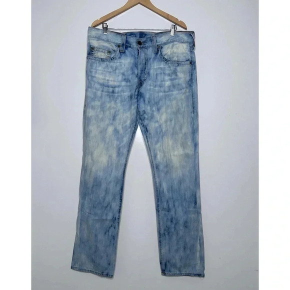 True Religion Mens Light Antelope Bleached Geno Slim Jeans - Picture 2 of 10